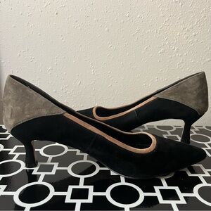 EUC Sanctuary Prosper Pointed Toe Kitten Heel Pumps Sz 8M Black & Tan Suede